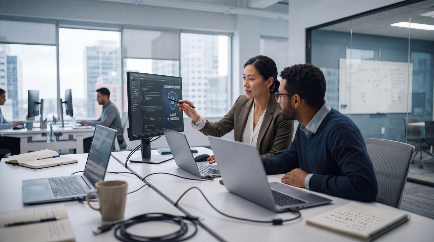 Security analysts reviewing findings on screen